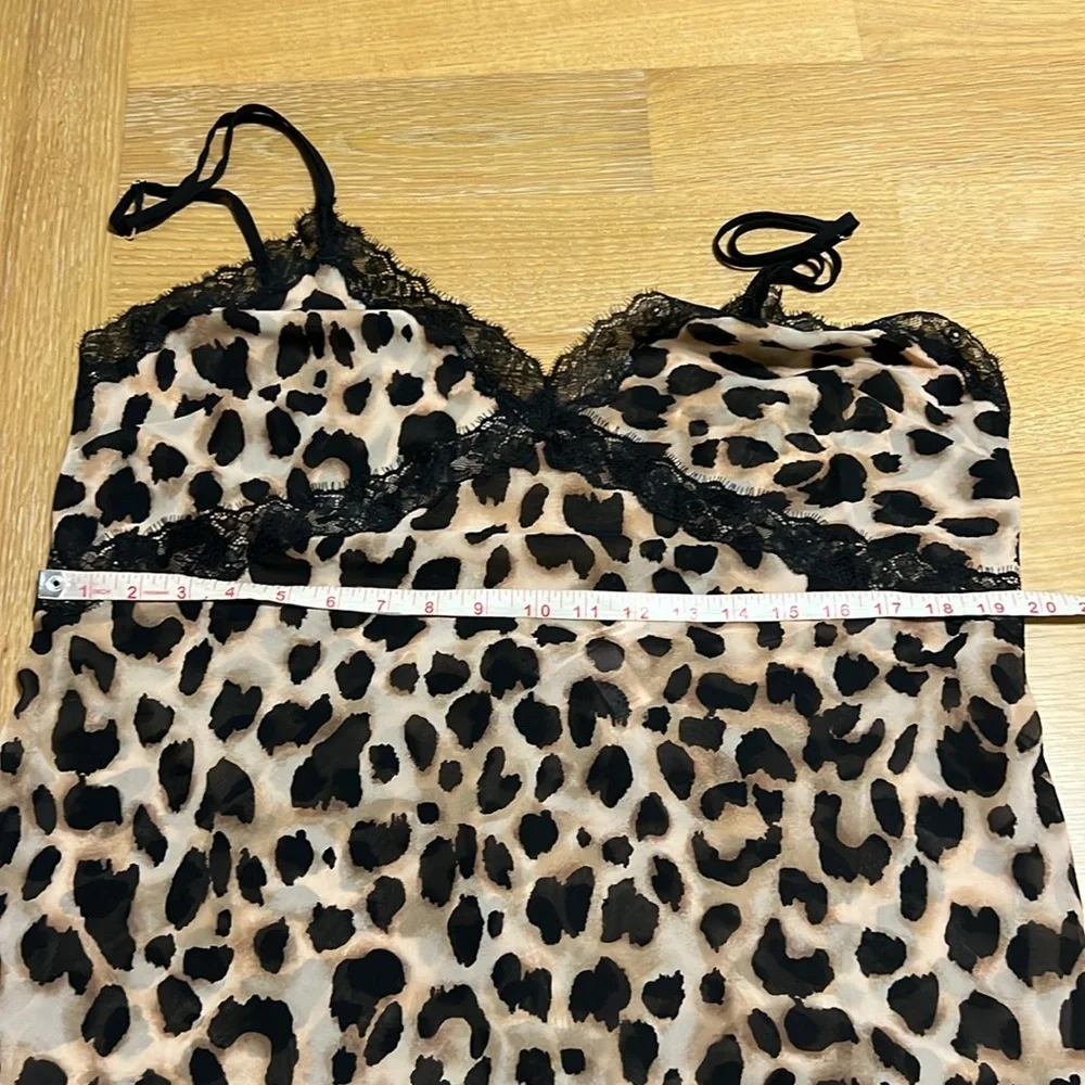 Victoria’s secret Leopard chiffon long Slip Dress with Black Lace size XL NWOT